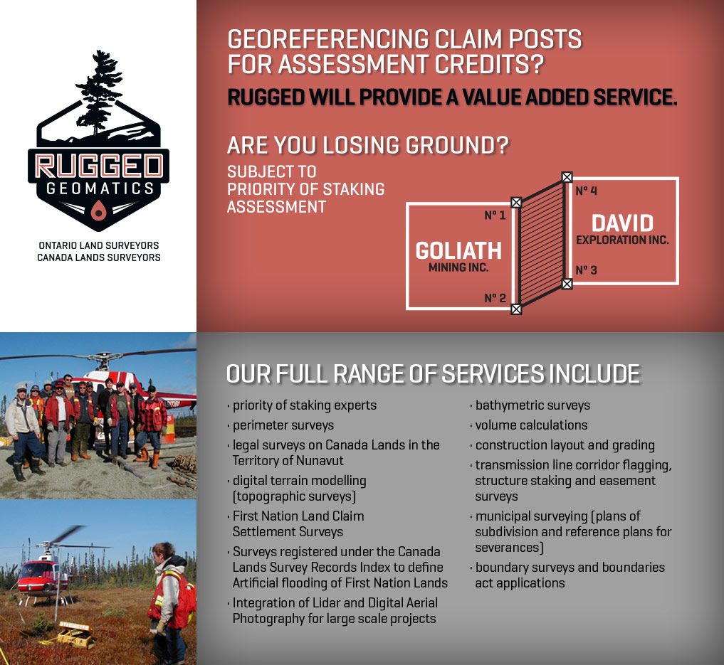 Georeferencing claim posts for assessment credits? Rugged will provide a value added service.